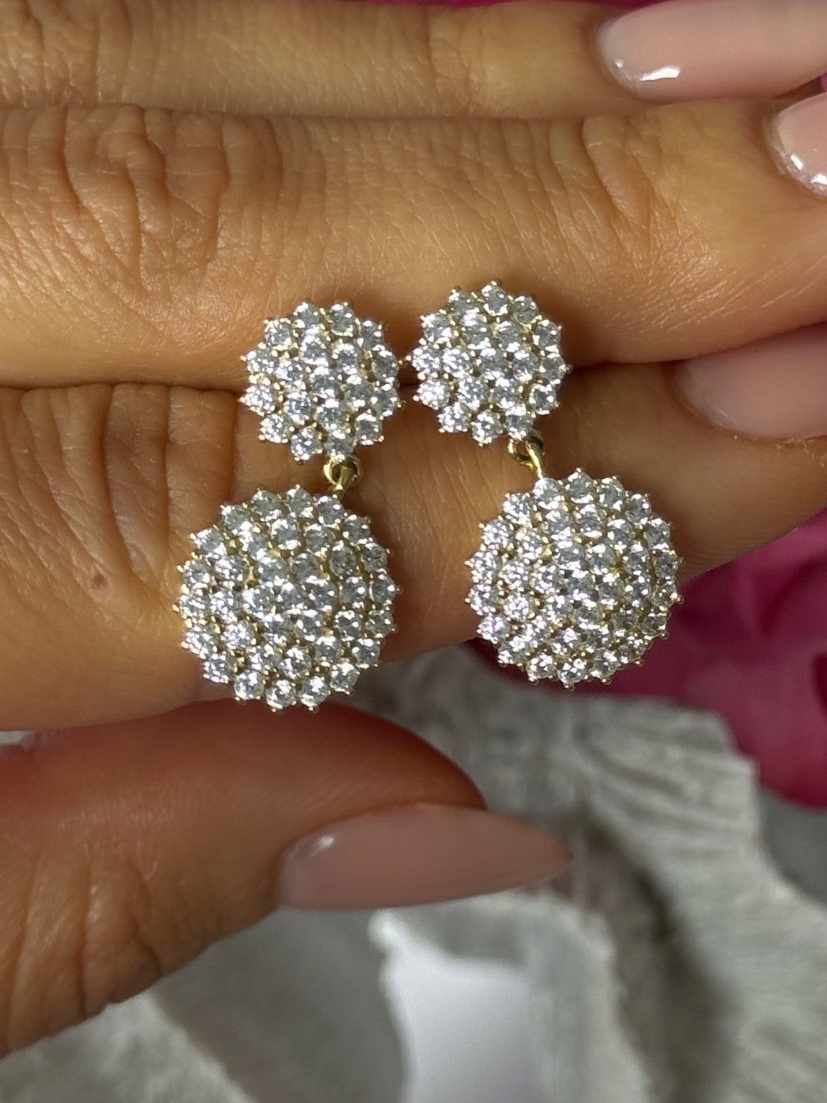 925 Sterling Gold Plated Cz Silver Earrings Length 1 inch