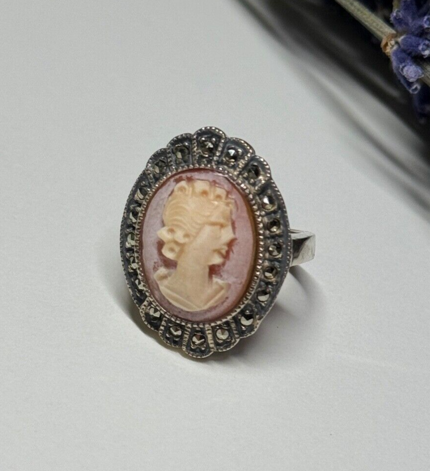 Vintage Cameo 925 Sterling Silver Ring Size 5
