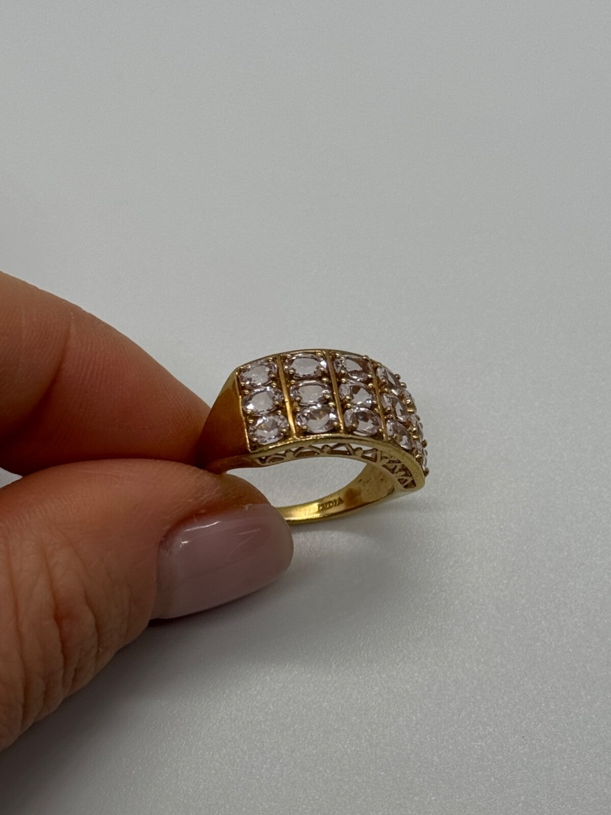 925 Sterling Silver Gold Plated Morganite Ring Size 6.5