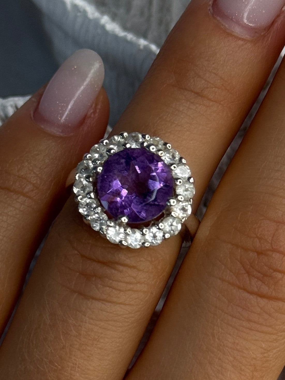 925 Sterling Silver Amethyst & Beryl Ring Size 5.5