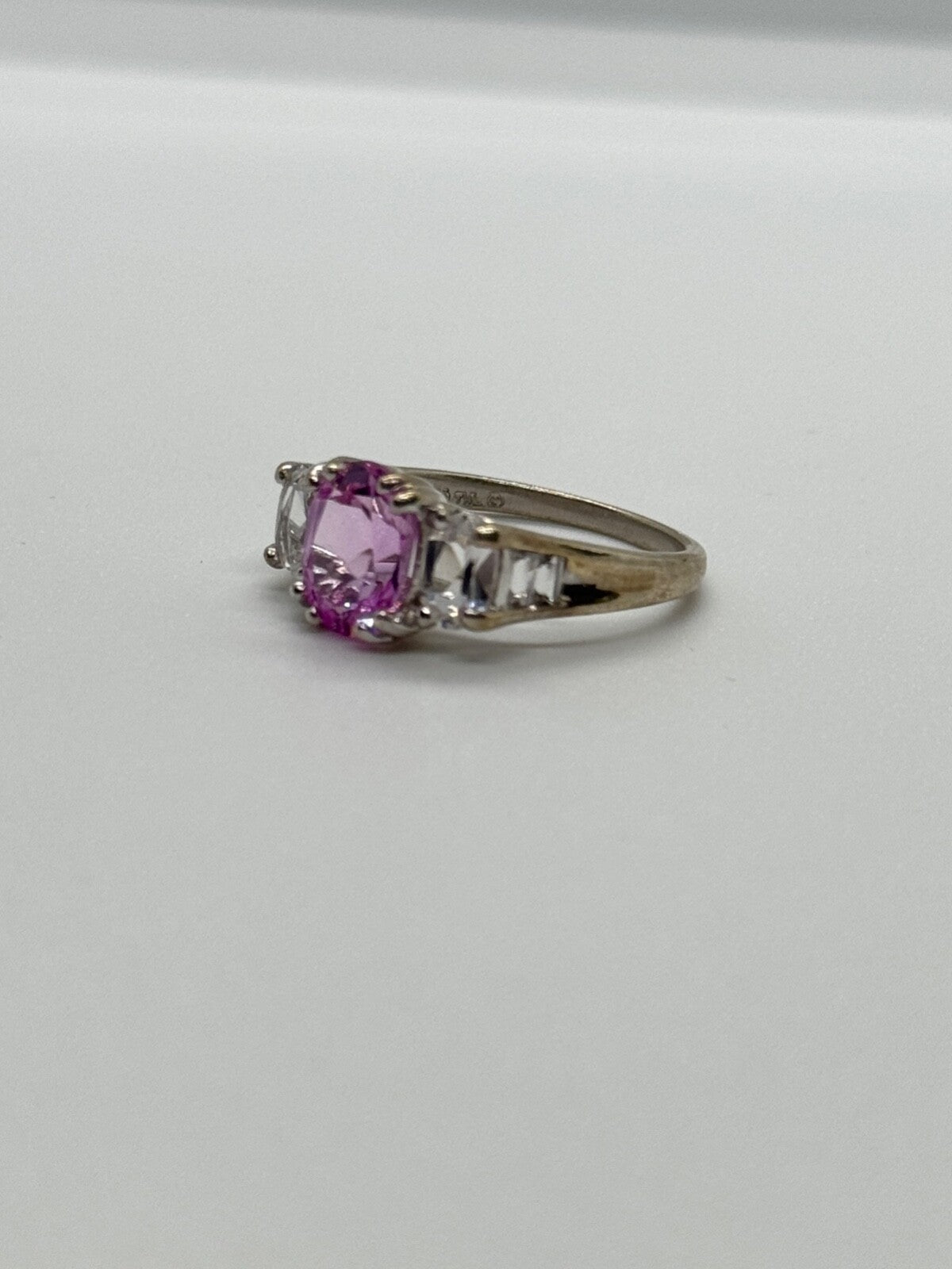 925 Sterling Silver Pink & White Spinel Ring Size 6