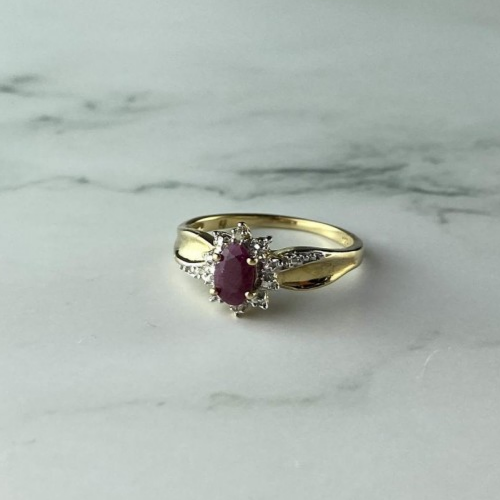 925 Sterling Silver Gold Plated Ruby & Diamonds Ring Size 6.5