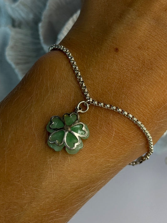 925 Sterling Silver Jade Flower Bracelet Length 7