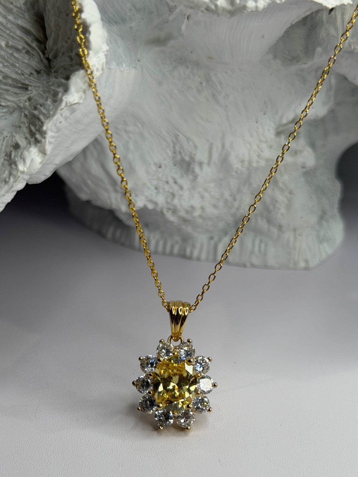 Stauer 925 Sterling Silver Gold Plated Yellow & White Cz Flower Necklace