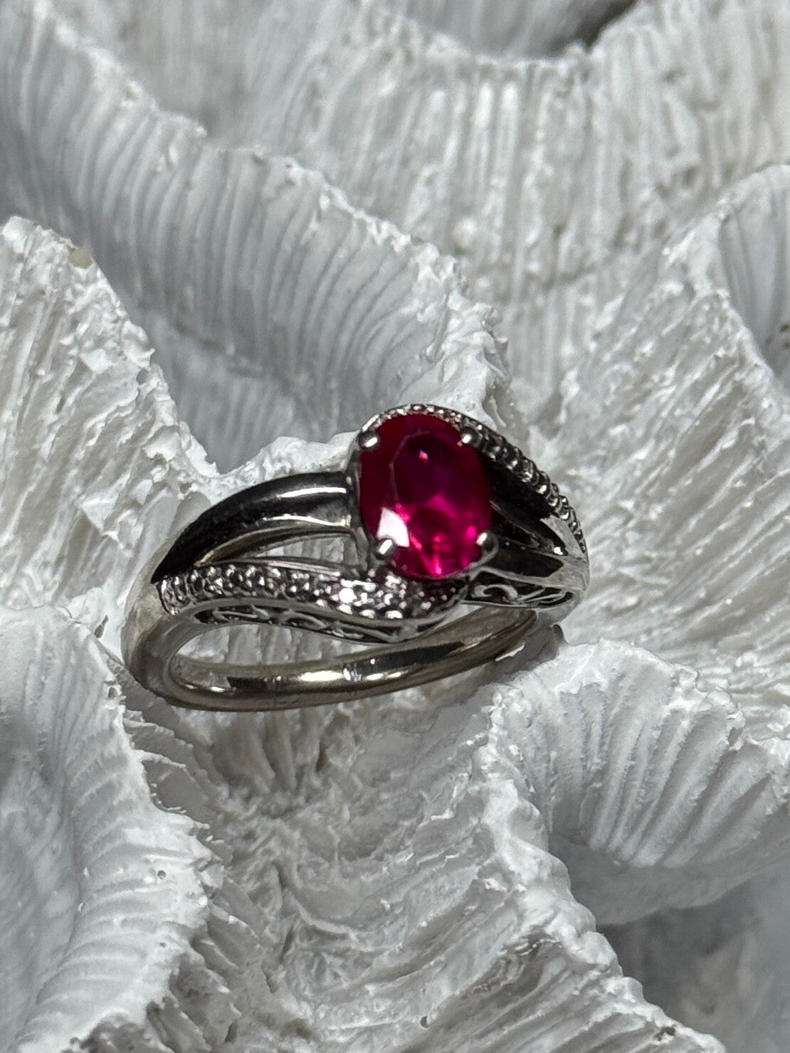925 Sterling Silver Ruby Ring Size 6