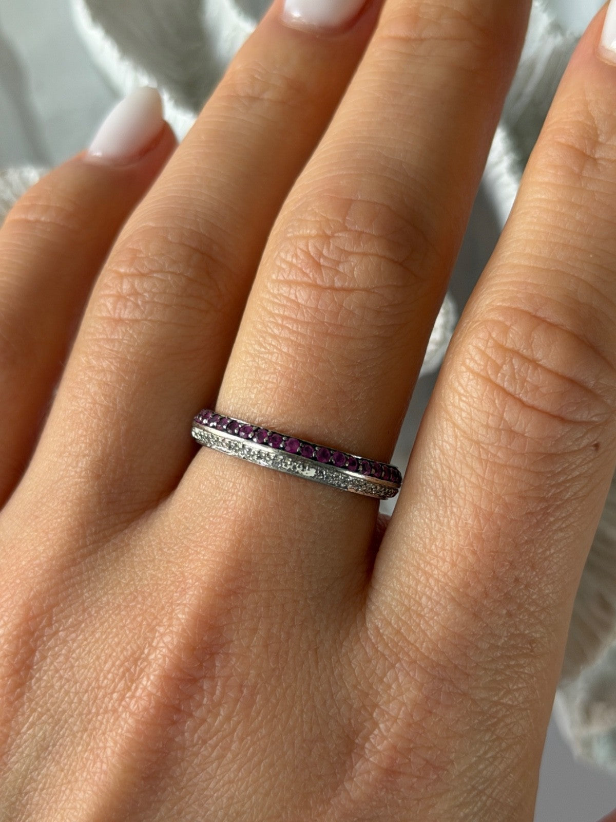 925 Sterling Silver Pink & White Spinel Ring Size 9