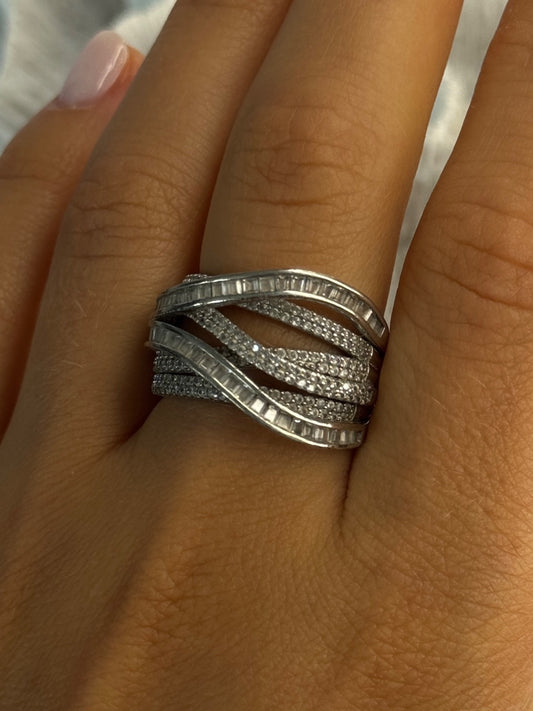 Elegant Design 925 Sterling Silver White Topaz Ring Size 9