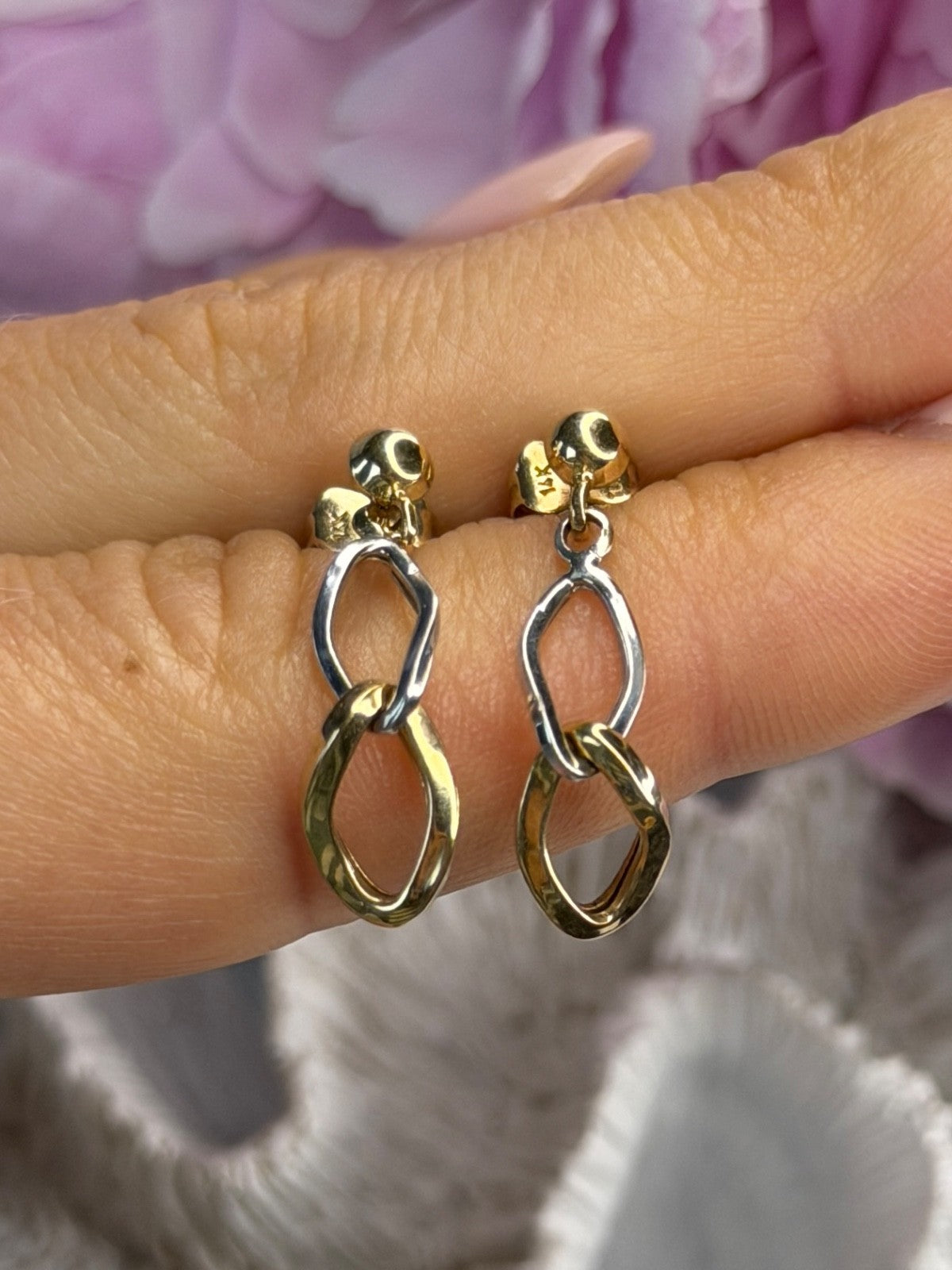 Aesthetic 14K Yellow & White Gold Earrings Length 1 Inch