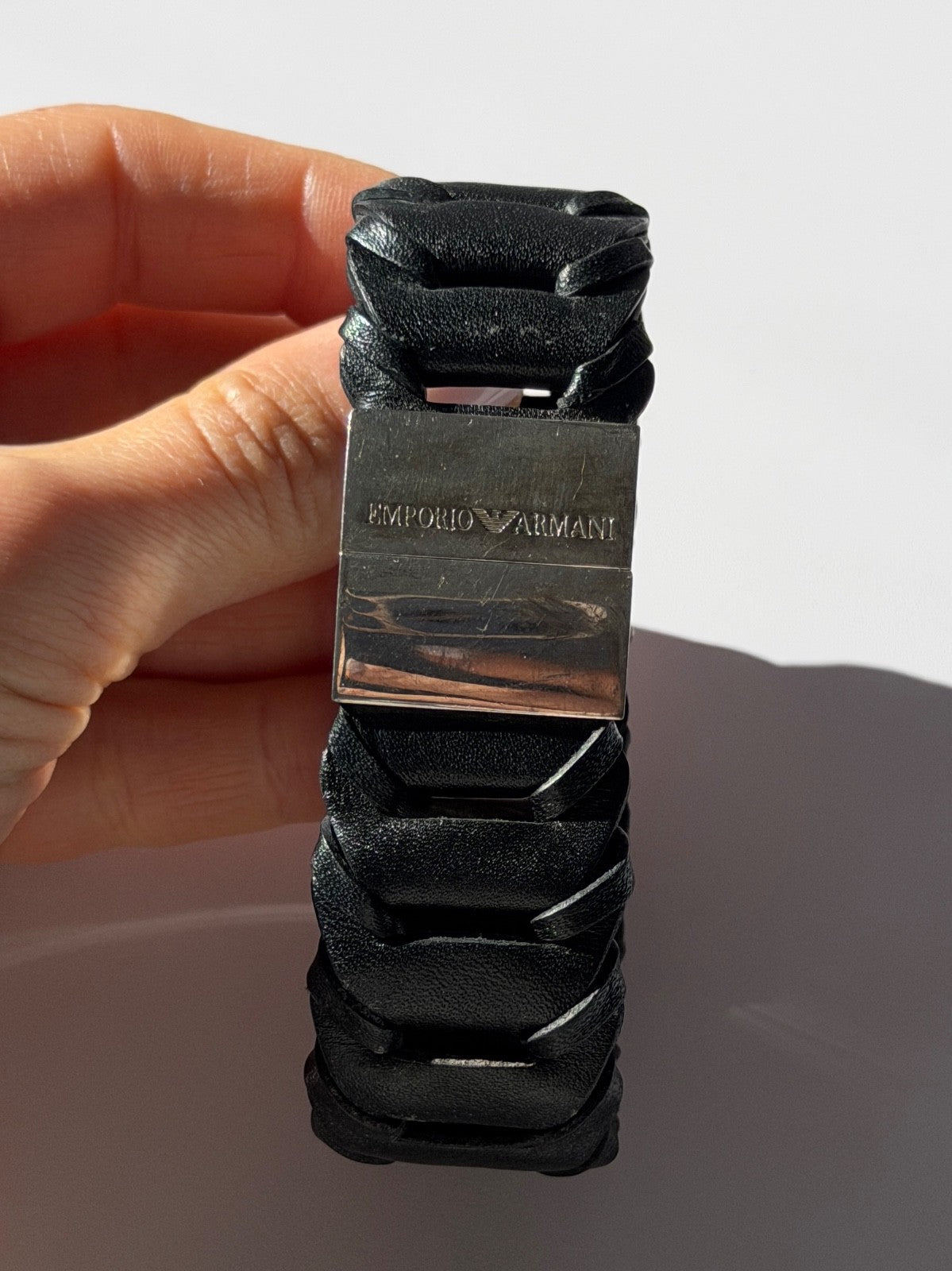 Emporio Armani Leather & 925 Sterling Silver Bracelet