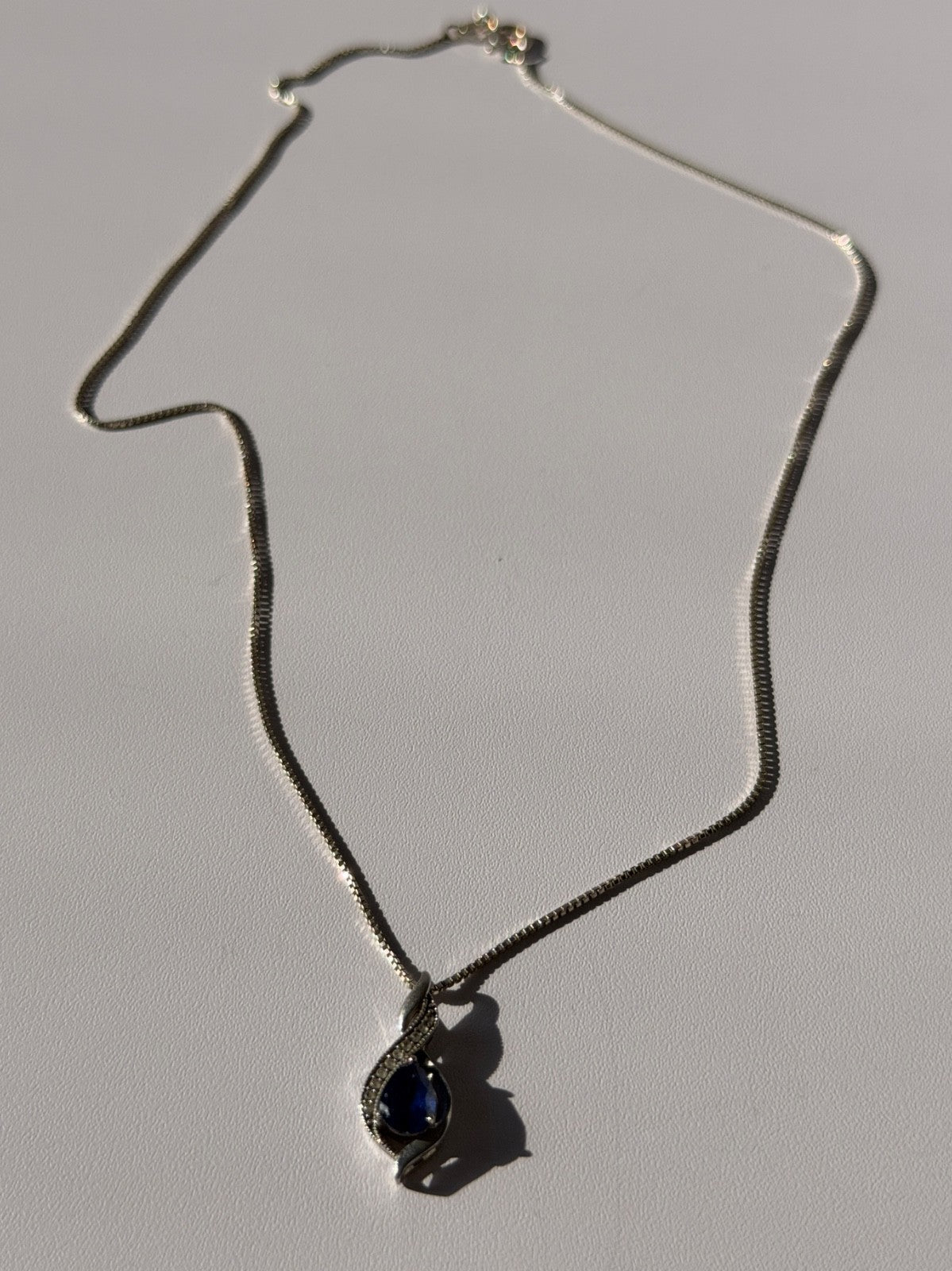 925 Sterling Silver Blue Sapphire & Quartz Necklace Length 16 in