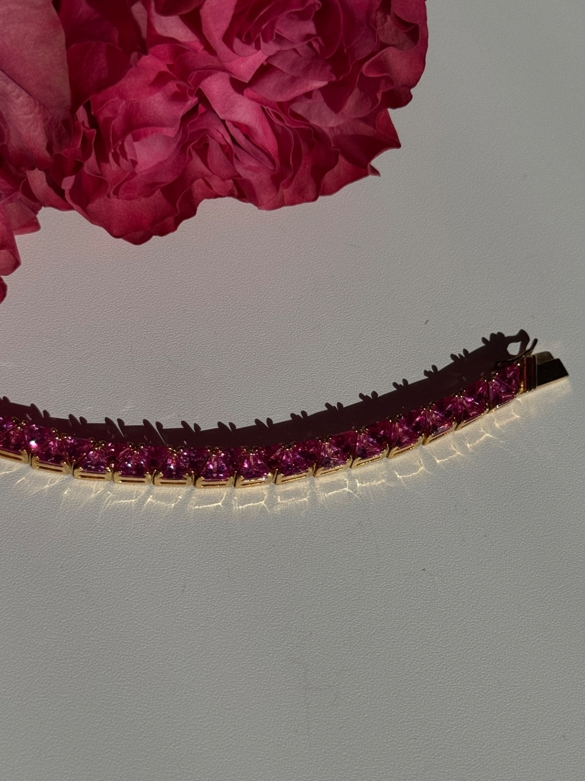925 Sterling Silver Gold Plated Pink Topaz Bracelet 7 Inch