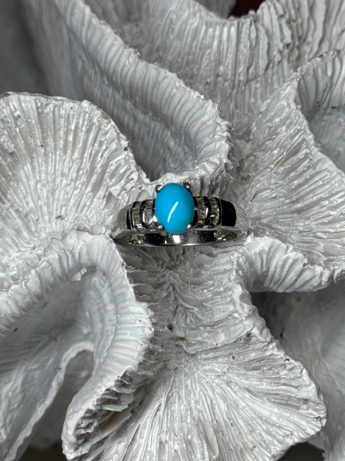 925 Sterling Silver Larimar & Beryl Ring Size 7.5