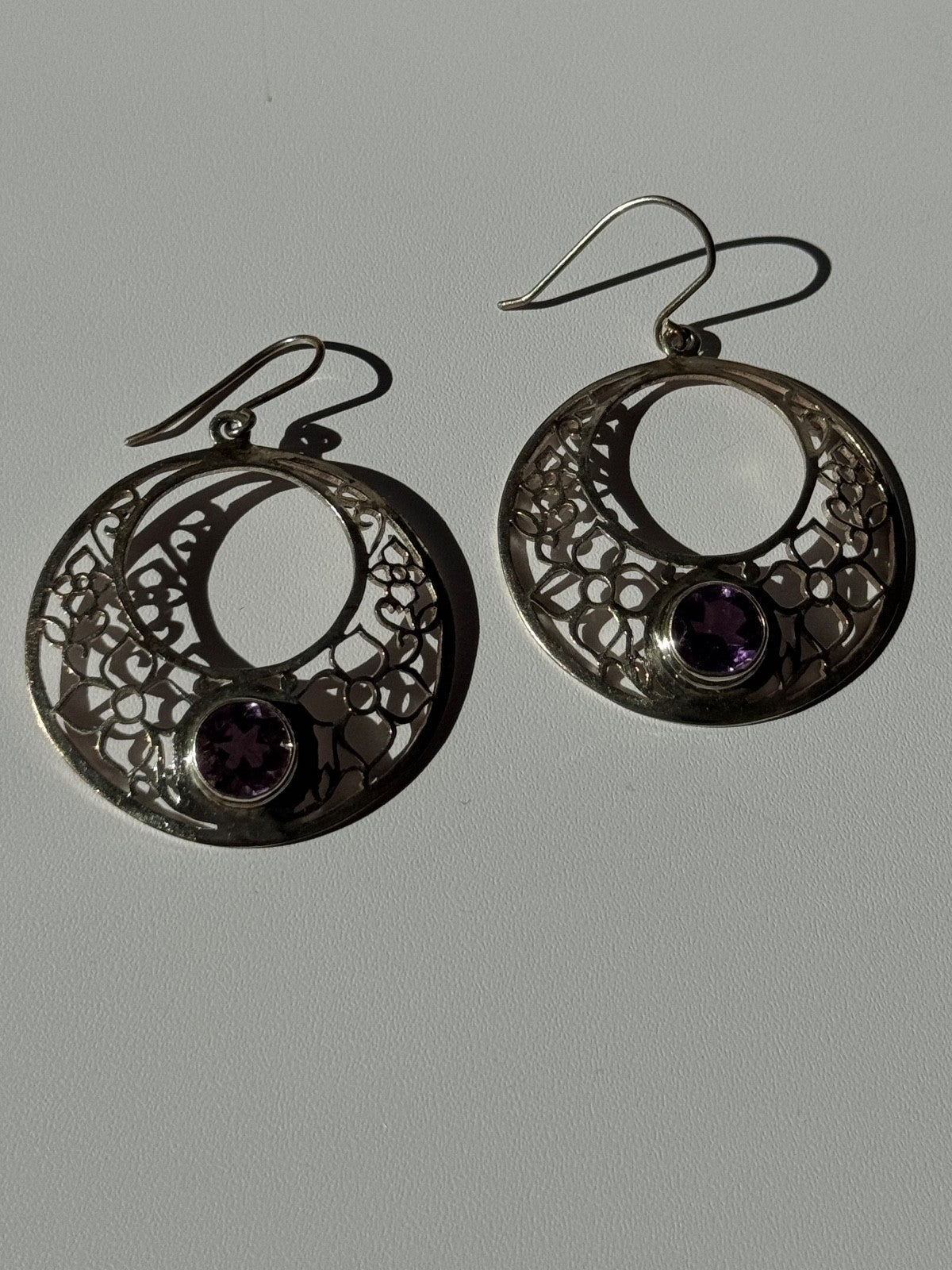 925 Sterling Silver Amethyst Earrings Length 2.10 Inch