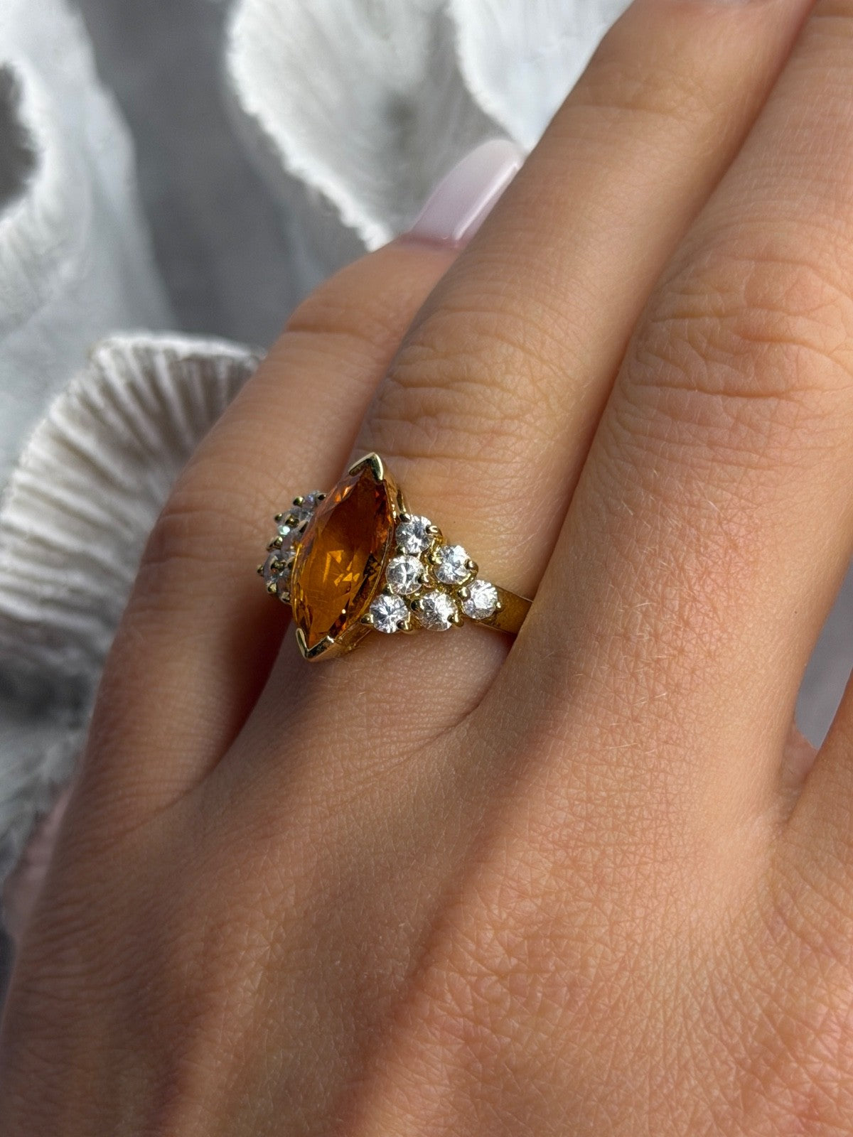 925 Sterling Silver Gold Plated Cz Ring Size 6.5