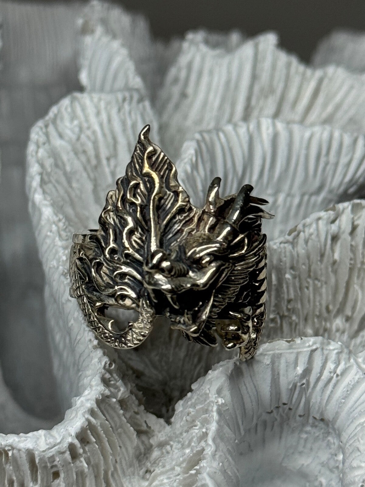 925 Sterling Silver Dragon Ring Size 9