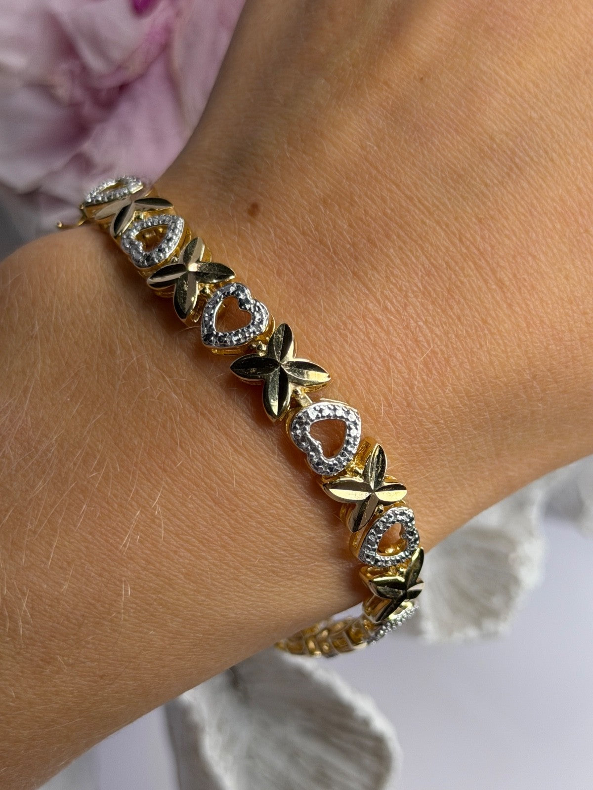 925 Sterling Silver Gold Plated Heart Bracelet Length 7.5