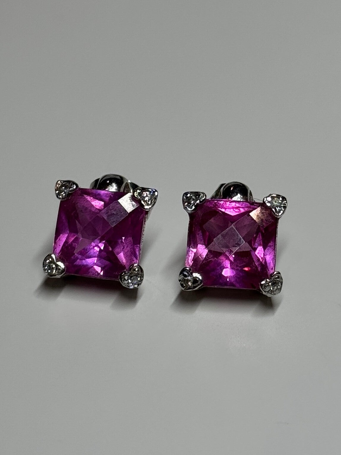 925 Sterling Silver Pink Topaz Earrings Length 0.5 Inch