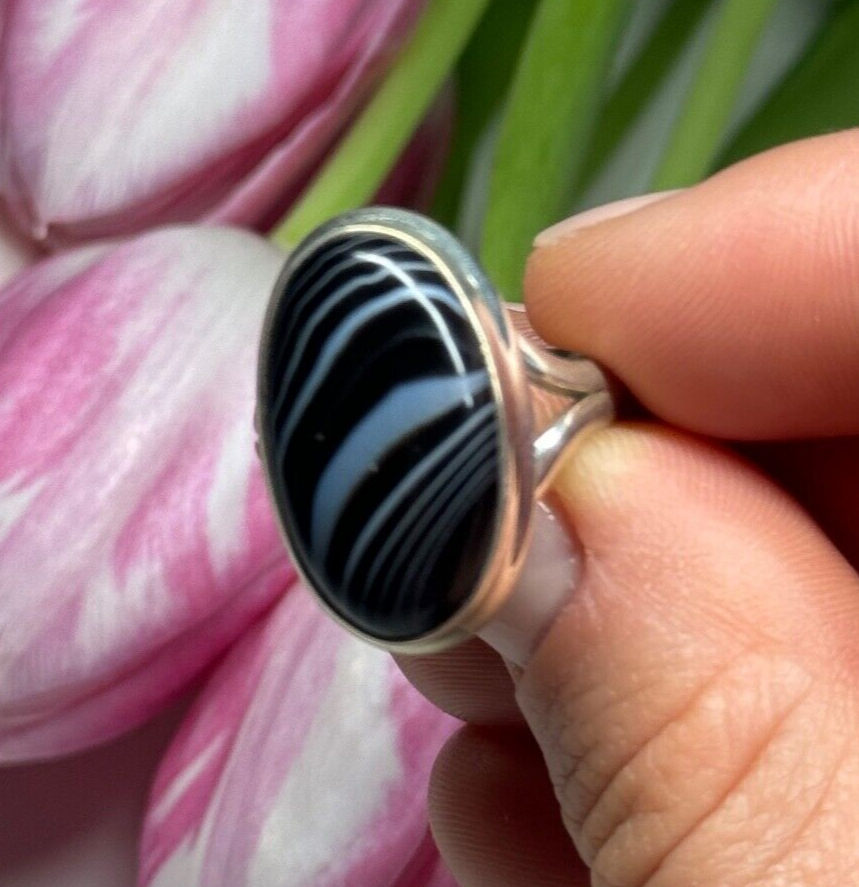 925 Sterling Silver Agate Ring Size 7
