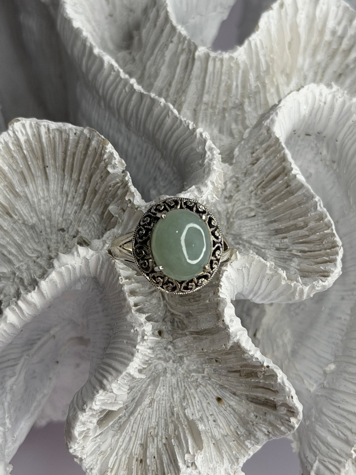 925 Sterling Silver Jadeite Ring Size 9