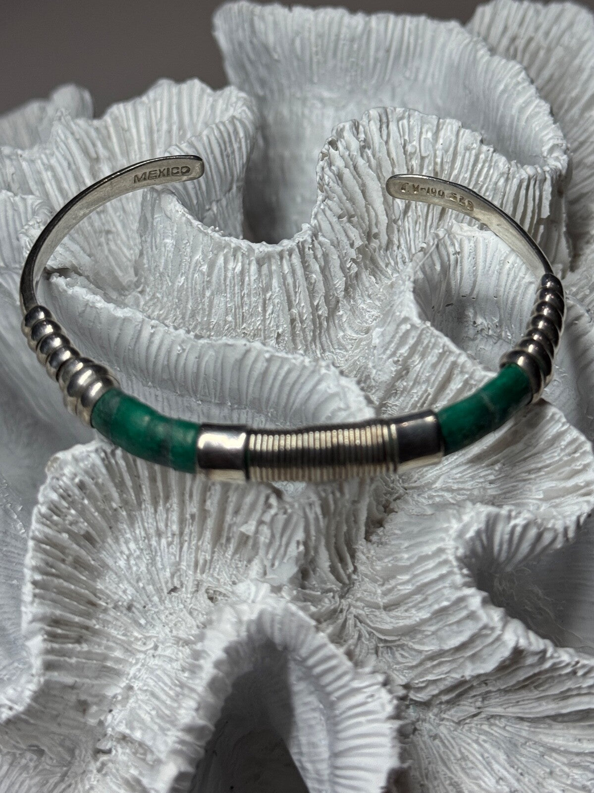 Vintage 925 Sterling Silver Malachite Bracelet
