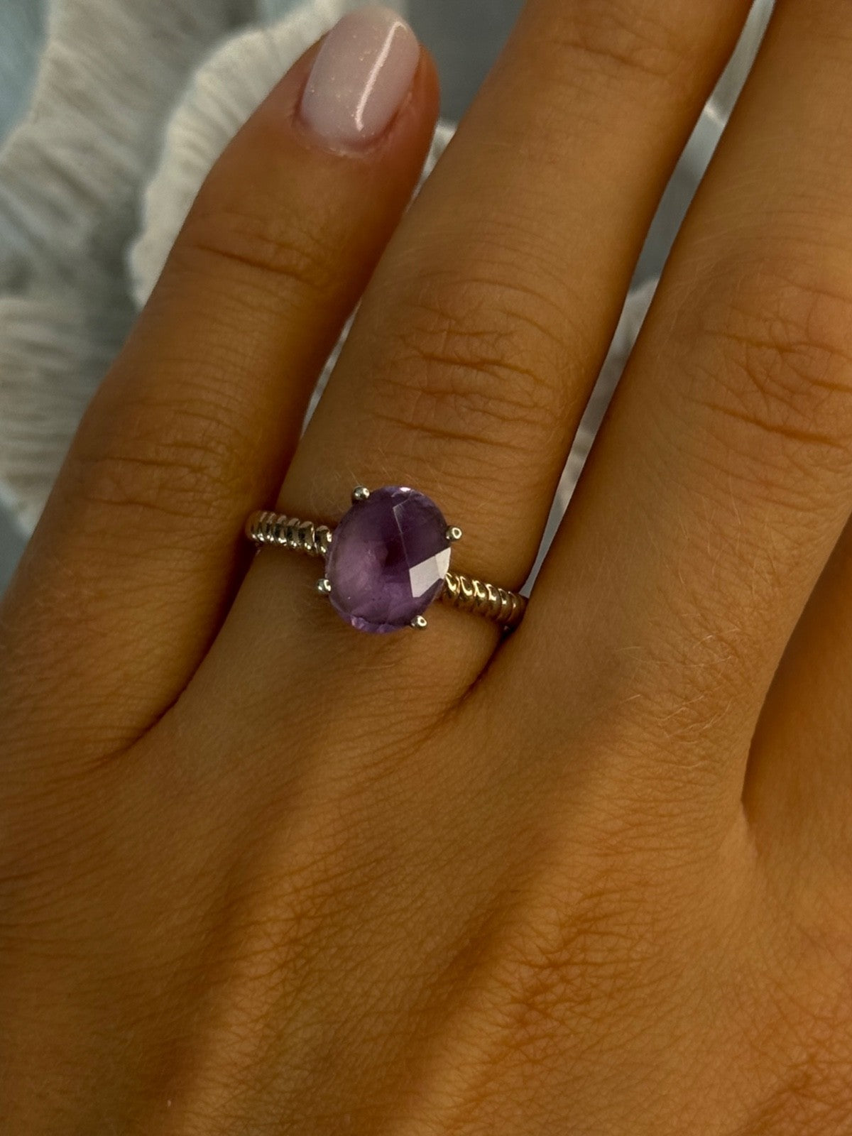 925 Sterling Silver Amethyst Ring Size 6.5