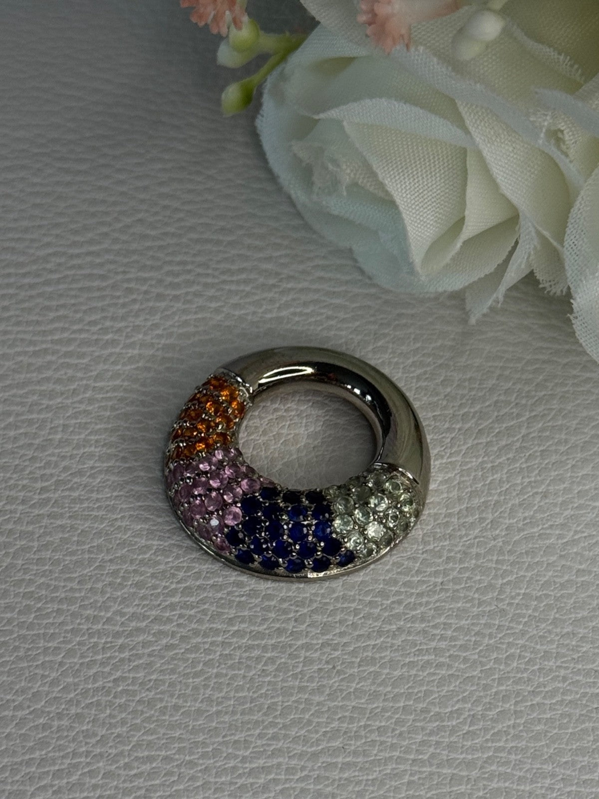 925 Sterling Silver Multi Color Spinel Round Pendant Length 1 Inch