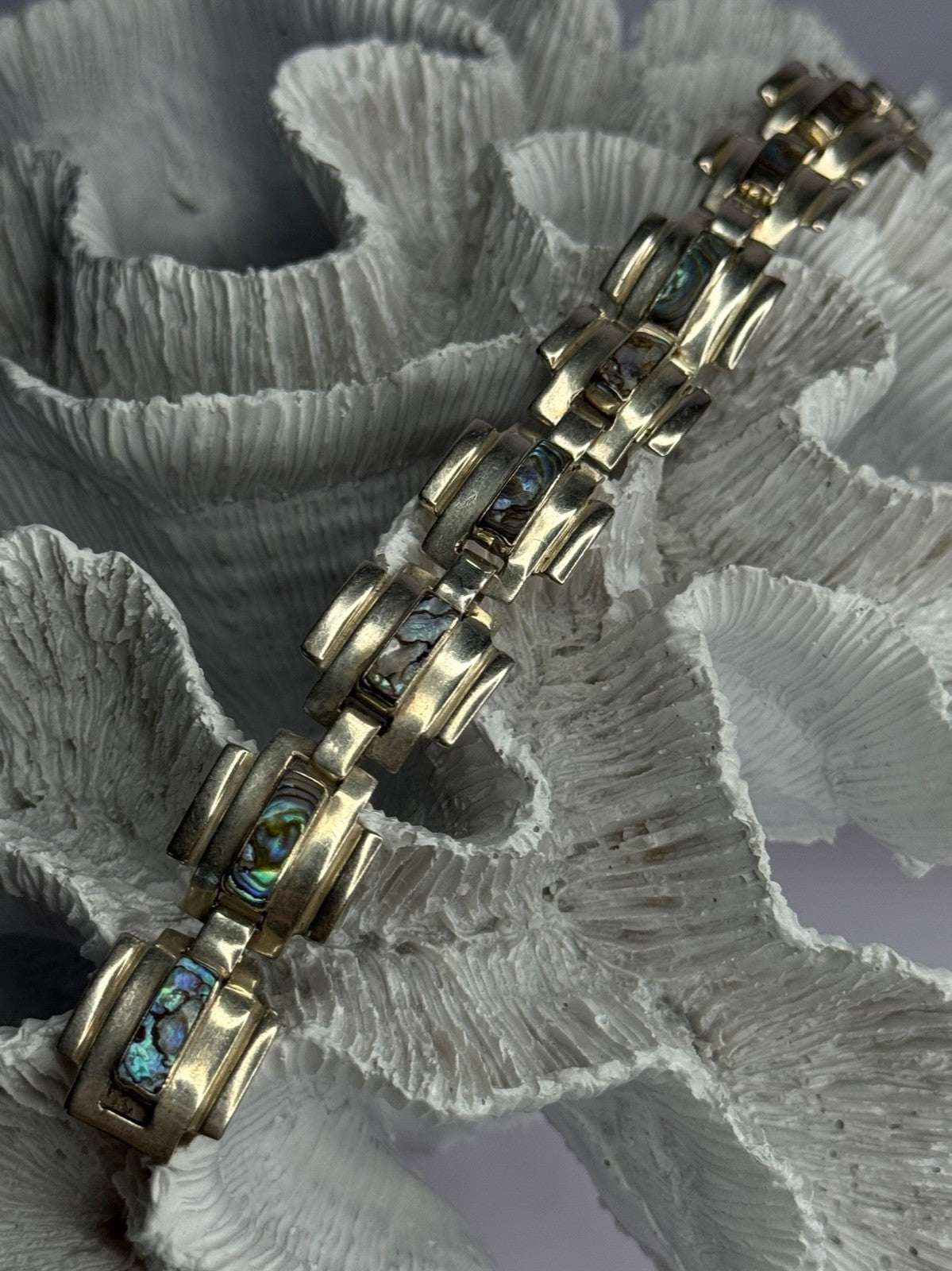 Vintage 925 Sterling Silver Abalone Bracelet Length 7