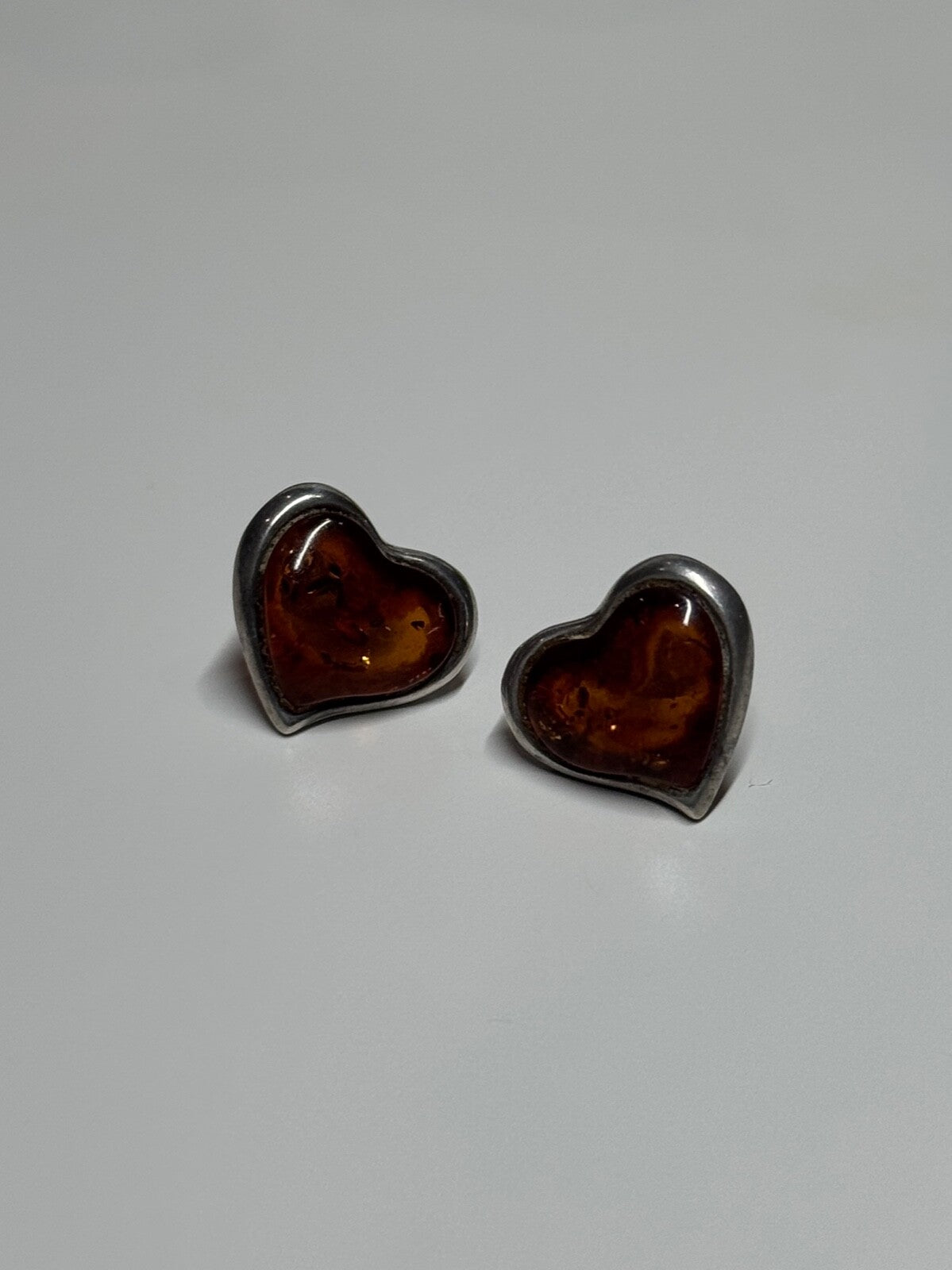 925 Sterling Silver Amber Heart Earrings Length 0.5 Inch