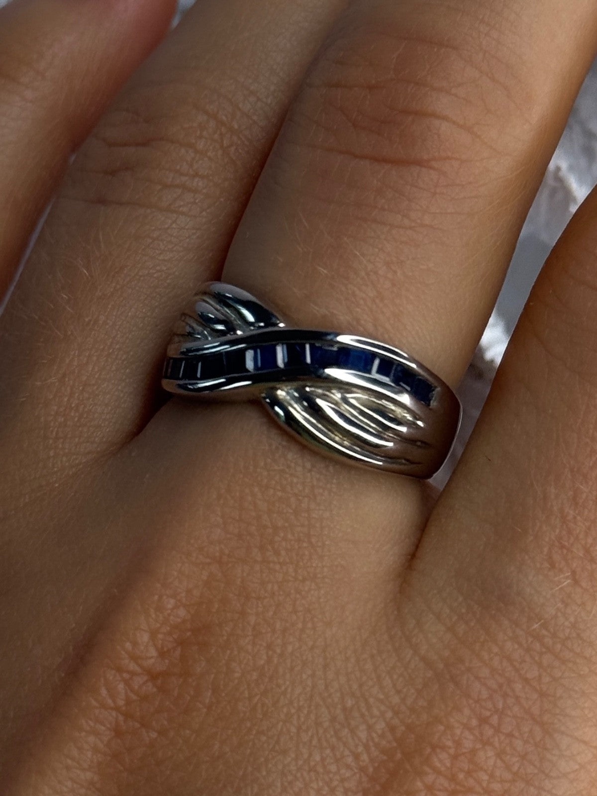 925 Sterling Silver Sapphire Ring Size 8