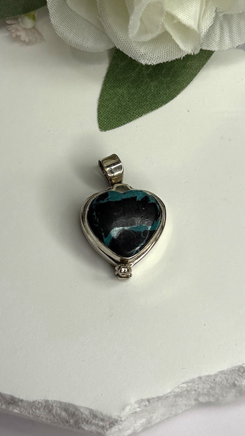 925 Sterling Silver Heart Locket Malachite Pendant