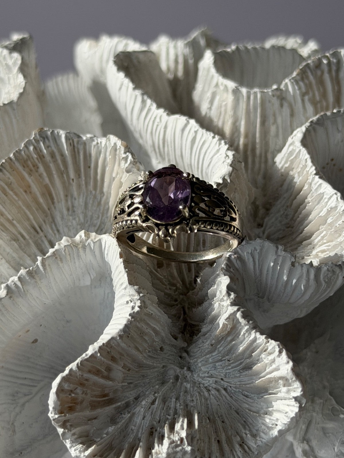 Vintage 925 Sterling Silver Amethyst Ring Size 8