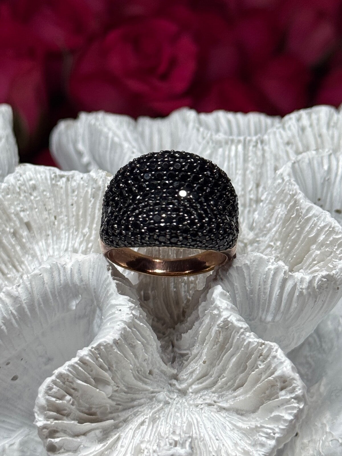 925 Sterling Silver Gold Plated Black Spinel Ring Size 8.5
