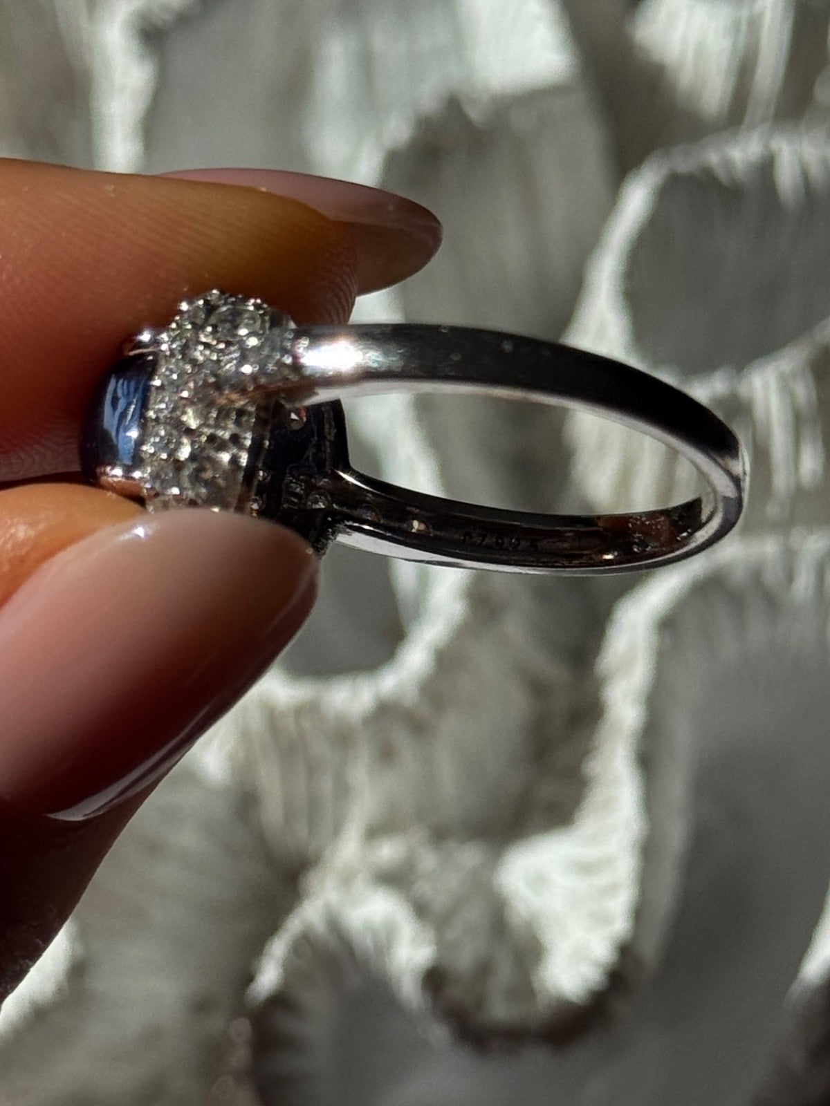 925 Sterling Silver Blue Sapphire & Cz Ring Size 11