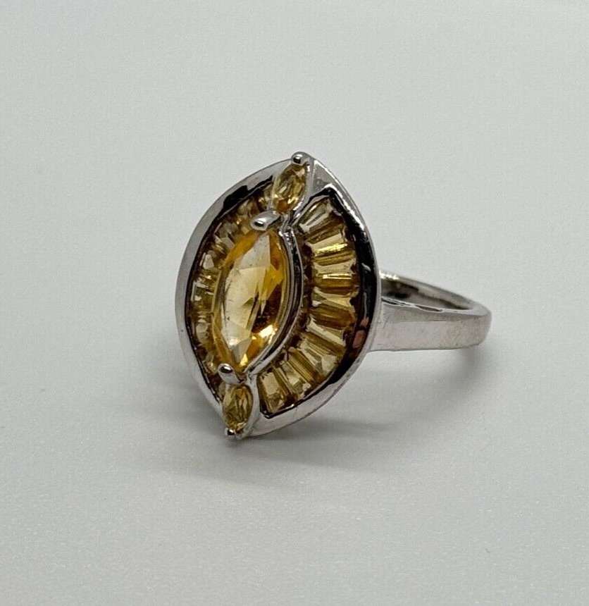 925 Sterling Silver Citrine Ring Size 6.5