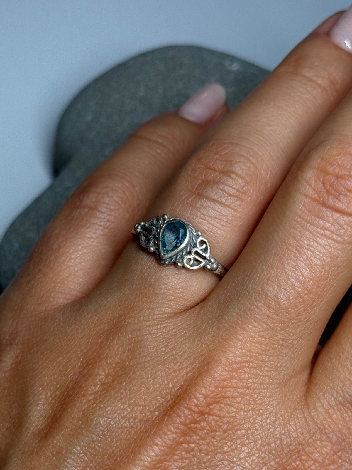 925 Sterling Silver Aquamarine Ring Size 6.5