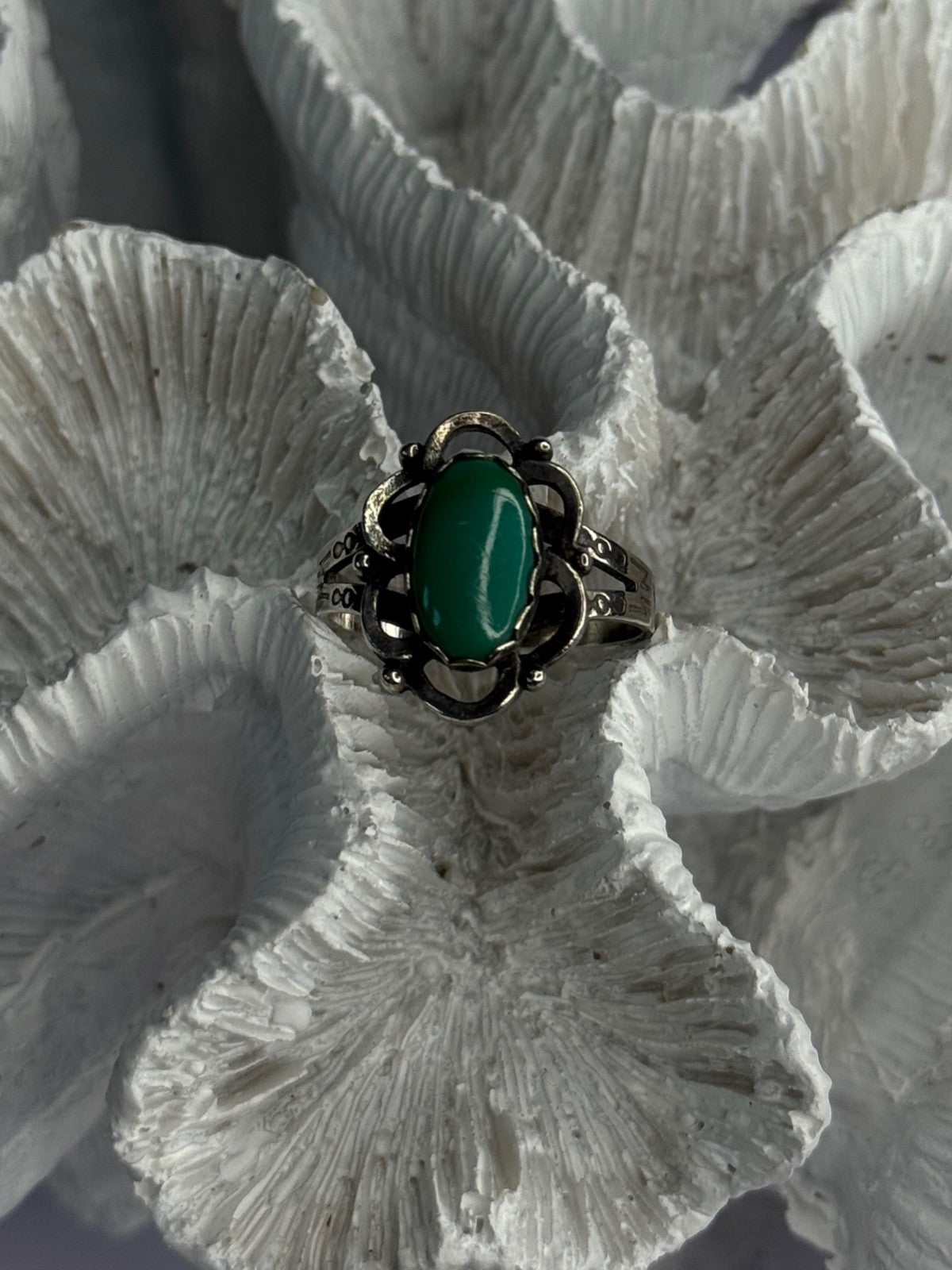 Vintage 925 Sterling Silver Malachite Ring Size 8.5