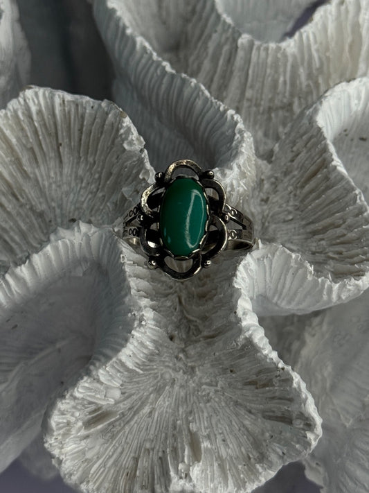 Vintage 925 Sterling Silver Malachite Ring Size 8.5