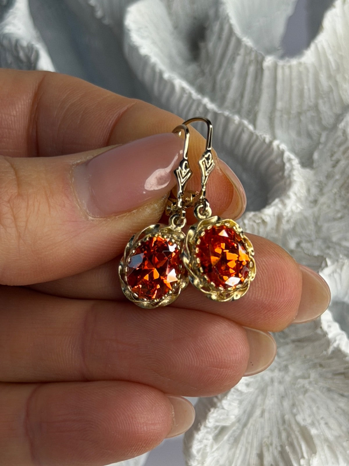 925 Sterling Silver Gold Plated Mandarine Garnet Earrings