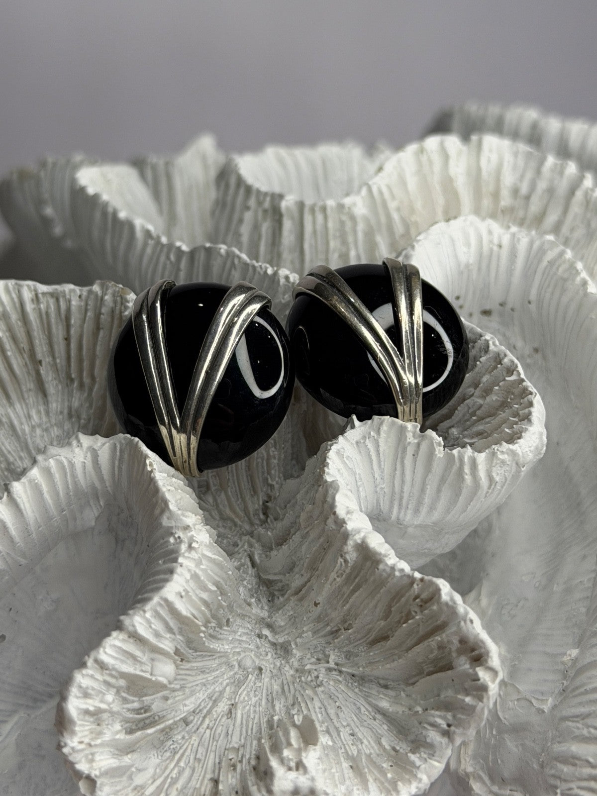 Vintage 925 Sterling Silver Black Onyx Earrings