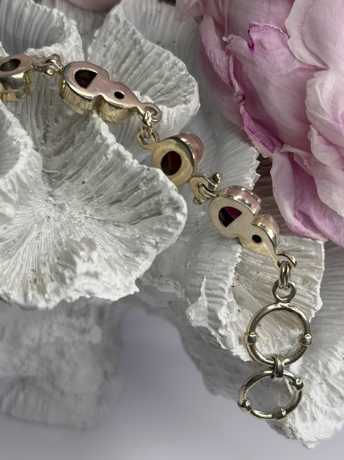 925 Sterling Silver Garnet Bracelet Length 7-7.5