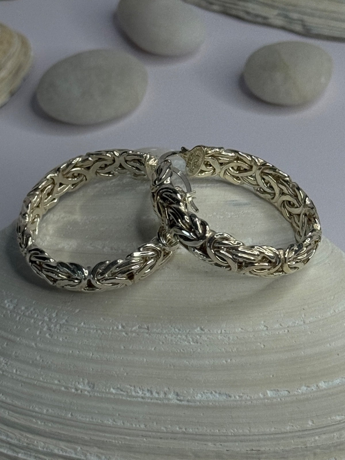 Beautiful Design 925 Sterling Silver Hoop Earrings Length 1.30 Inch