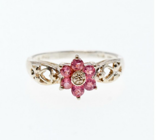925 Sterling Silver Morganite "Flower" Ring Size 9