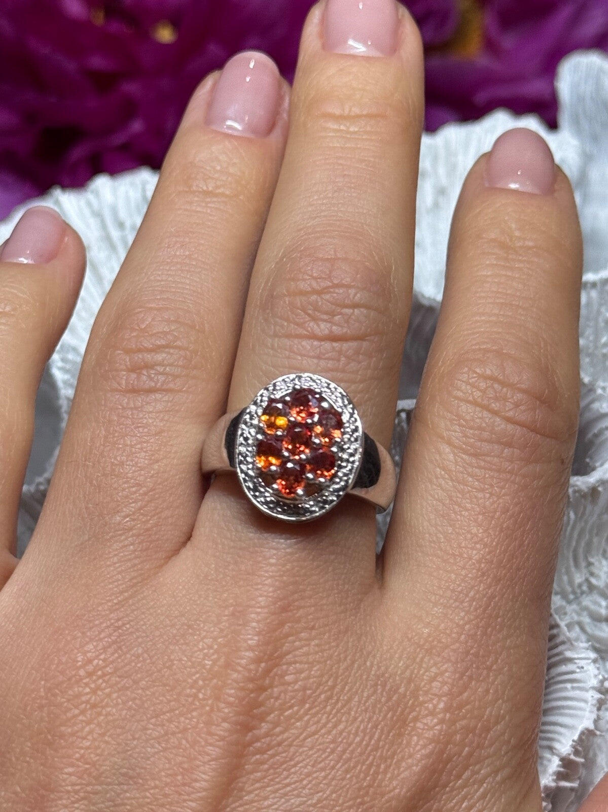 925 Sterling Silver Orange Citrine Ring Size 7.5