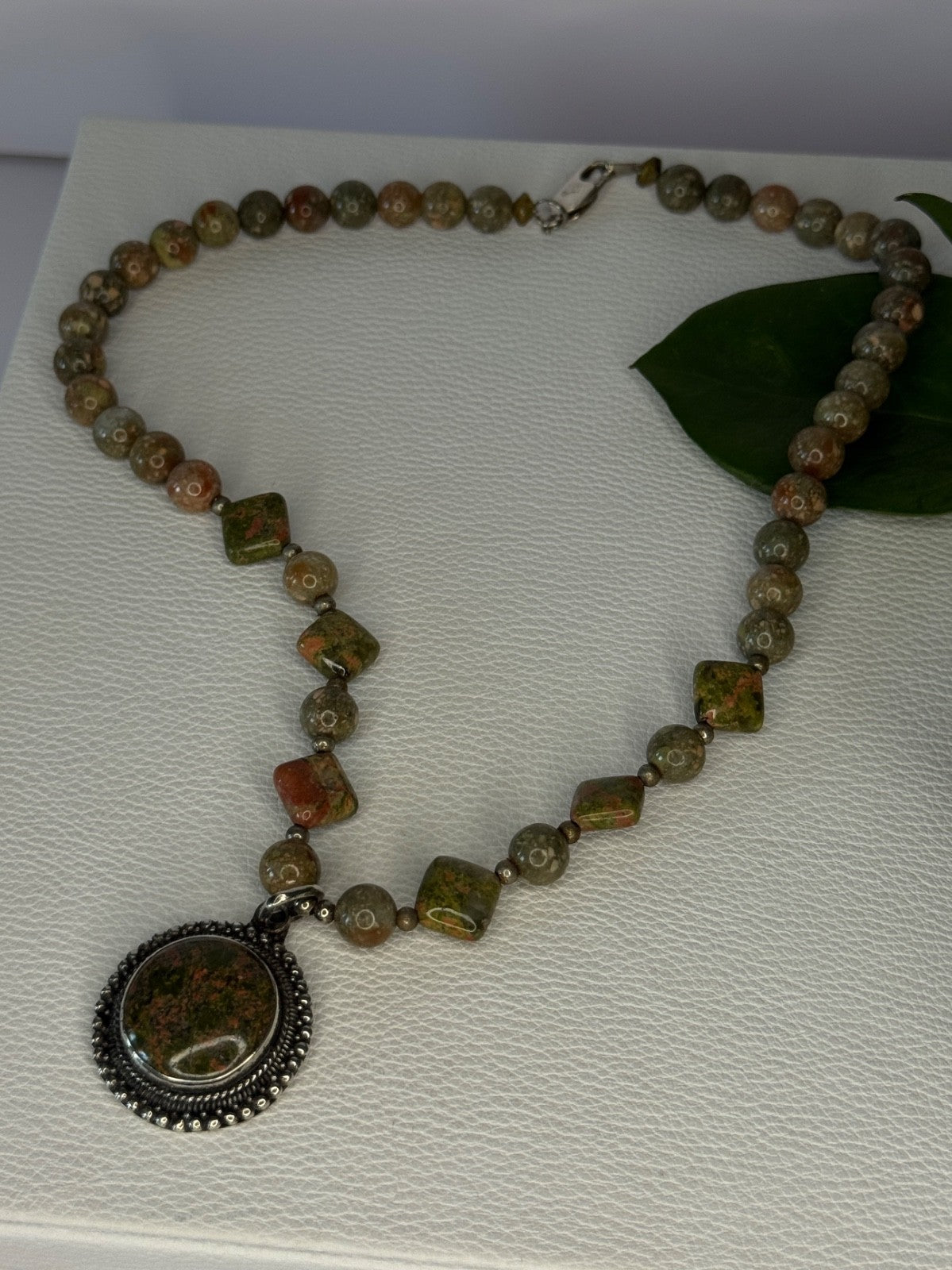 Vintage 925 Sterling Silver Unakite Necklace Length 17 Inch