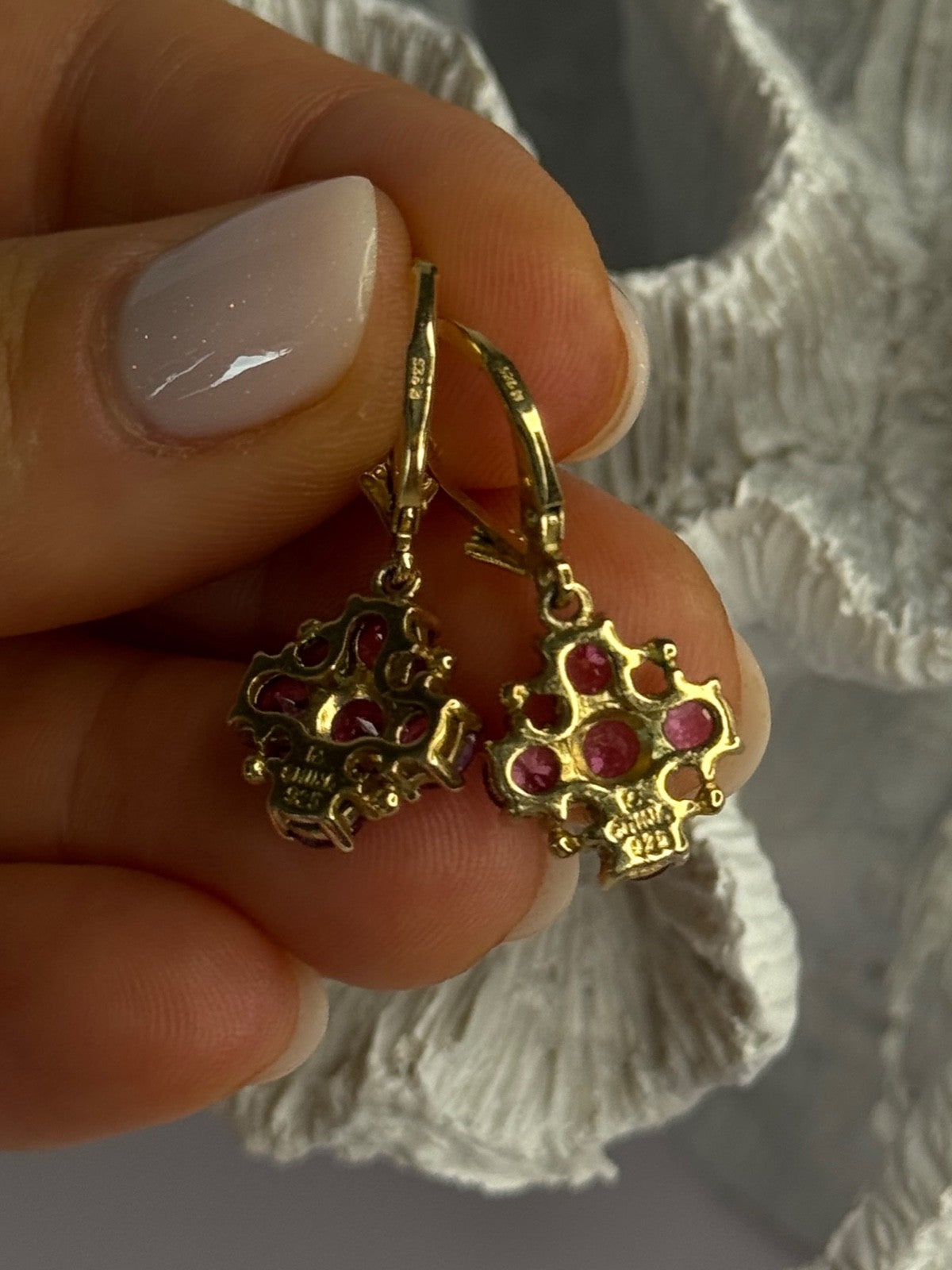 925 Sterling Silver Gold Plated Pink Topaz Earrings Length 1.1 Inch
