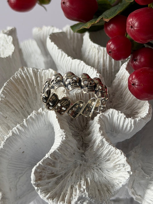 Multi-Skull Band 925 Sterling Silver Ring Size 14
