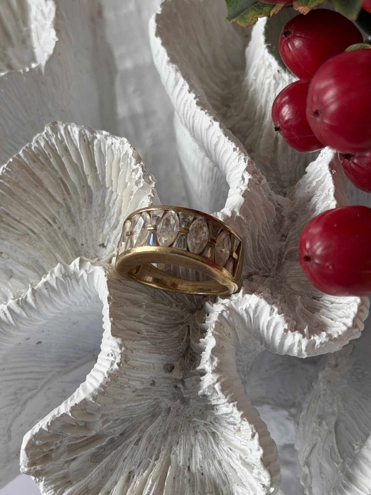 925 Sterling Silver Gold Plated Beryl Ring Size 6