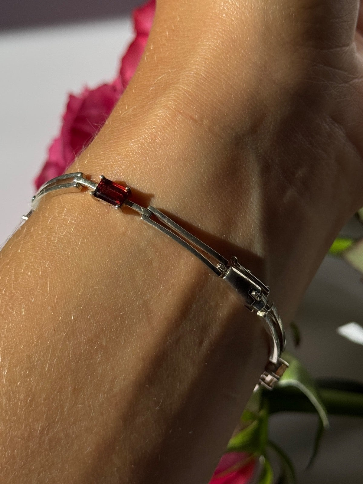 925 Sterling Silver Multi Color Gemstones Bracelet 7.5 Inch