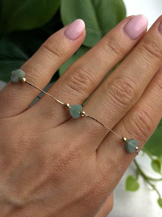 14K Yellow Gold Green Jade Heart Bracelet Length 7