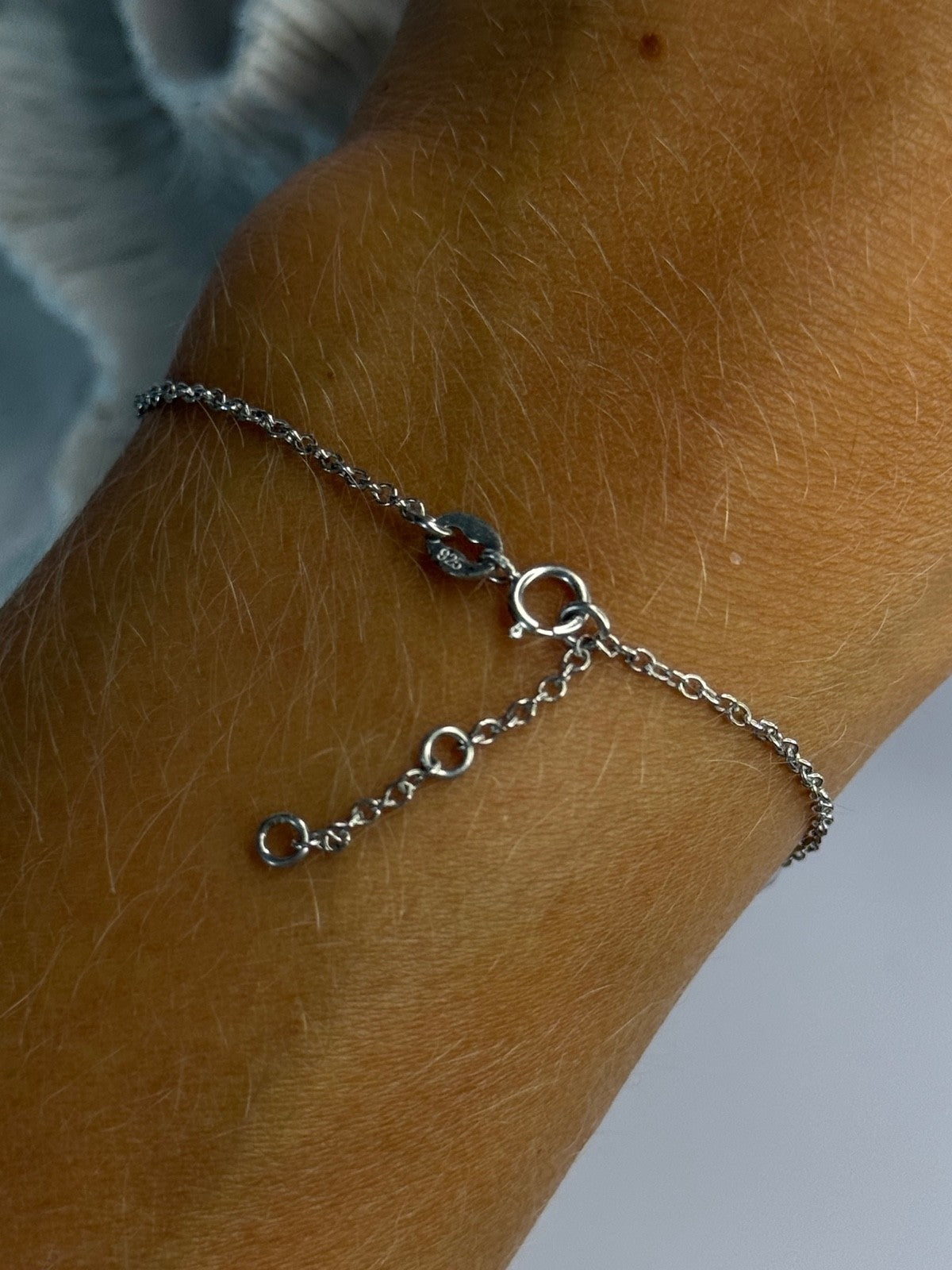 925 Sterling Silver Evil Eye Sapphire & Beryl Bracelet Length 6-7.5